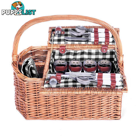 4 Person Picnic Basket Set with Blanket Black