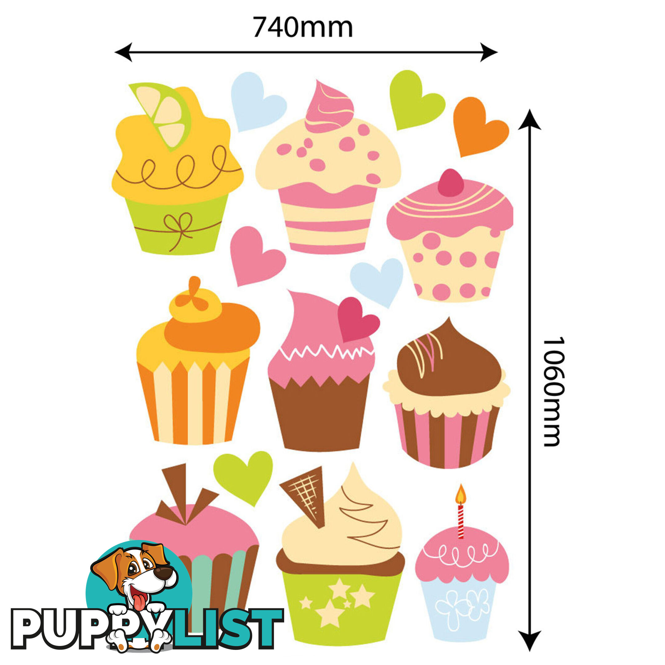 Extra Large Size Cute Cupcakes Wall Stickers - Totally Movable and Reusable