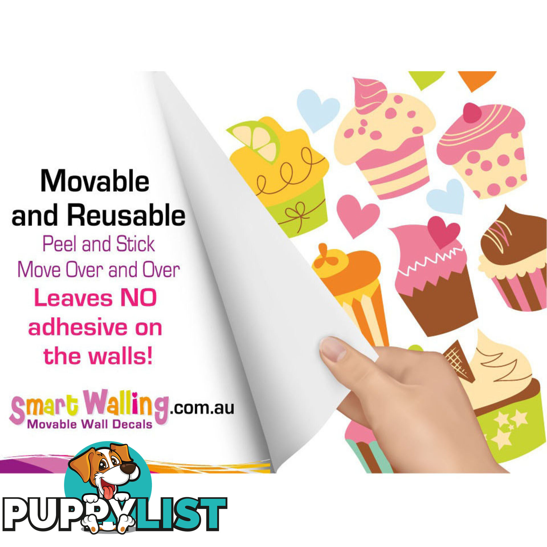 Extra Large Size Cute Cupcakes Wall Stickers - Totally Movable and Reusable