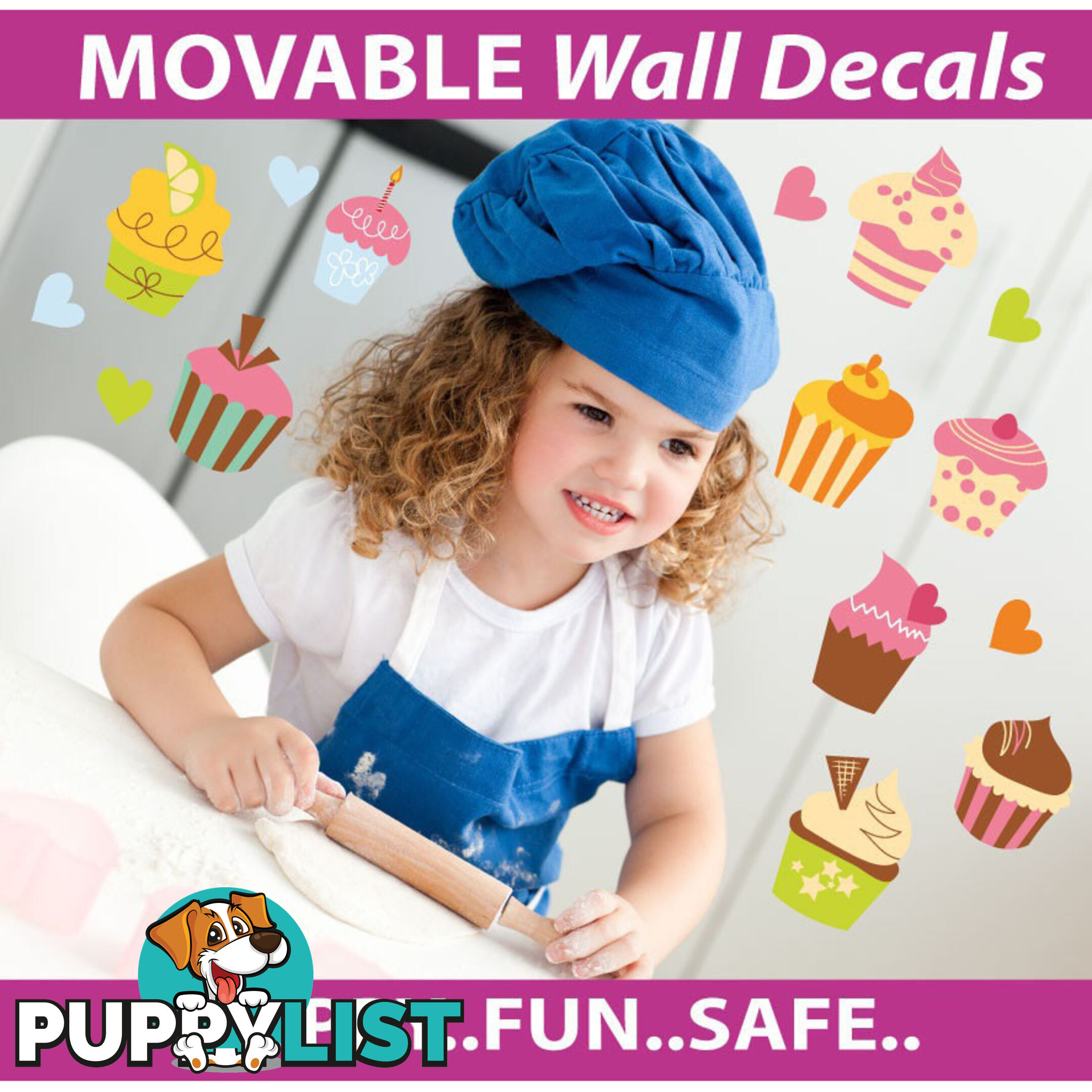 Extra Large Size Cute Cupcakes Wall Stickers - Totally Movable and Reusable