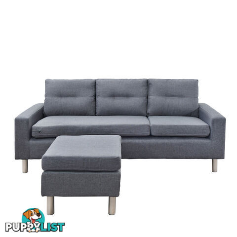 Four Seater Faux Linen Fabric Sofa with Ottoman Grey