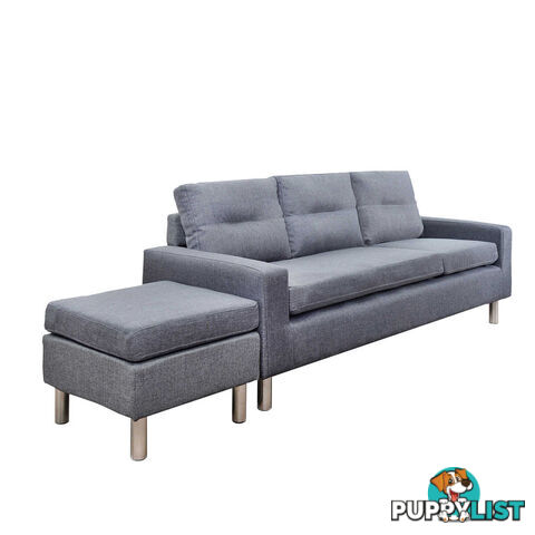 Four Seater Faux Linen Fabric Sofa with Ottoman Grey