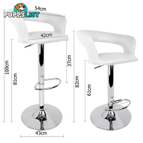 Set of 2 PU Leather Kitchen Bar Stool White