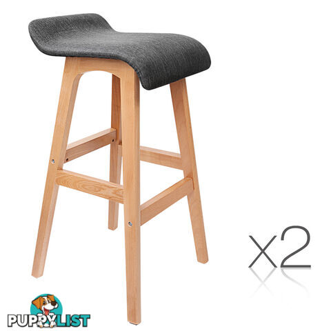 2 x Beech Wood Fabric Bar Stools - Black