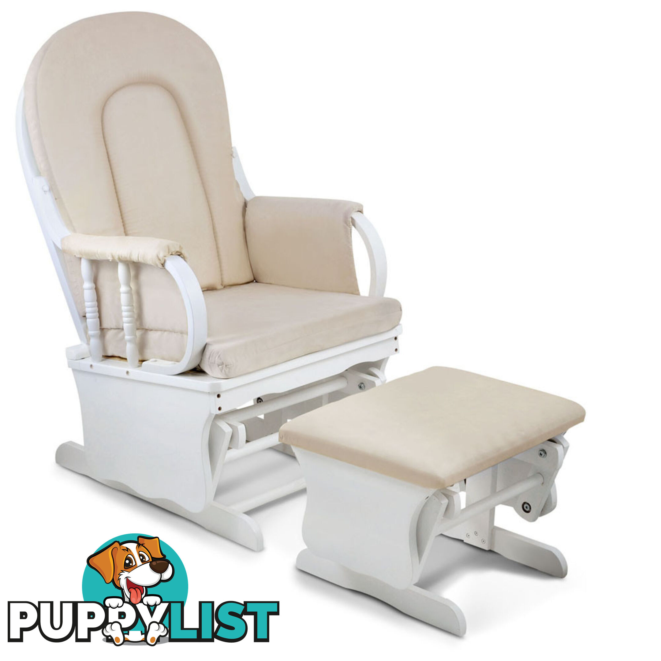 Baby Breast Feeding Sliding Glider Chair w/ Ottoman White Beige