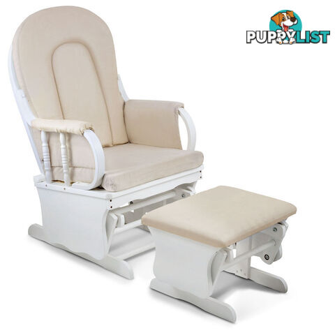 Baby Breast Feeding Sliding Glider Chair w/ Ottoman White Beige