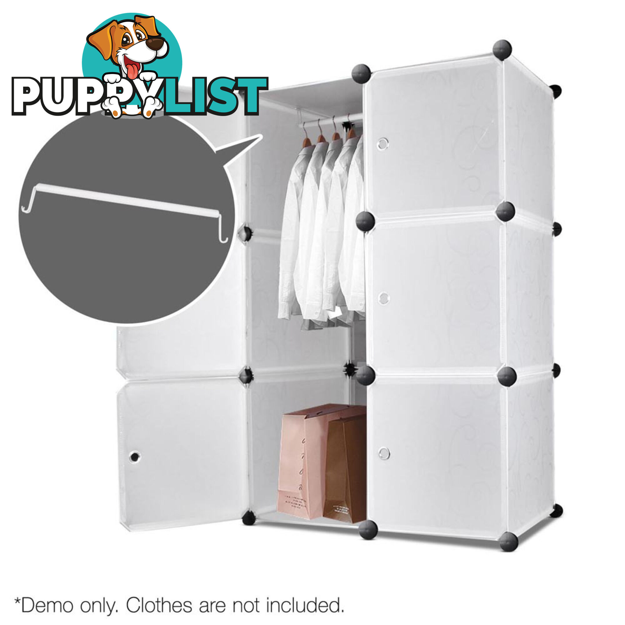 12 Cube Storage Cabinet with Hanging Bar - White