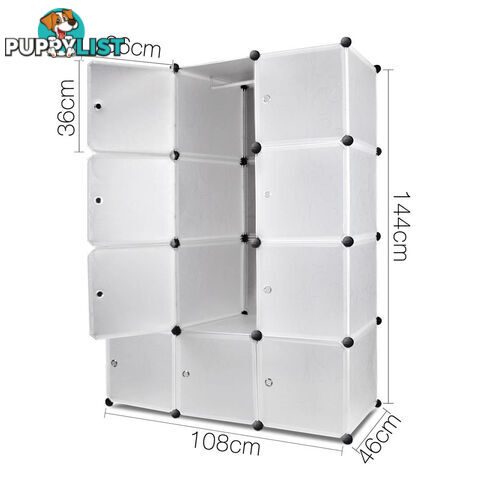 12 Cube Storage Cabinet with Hanging Bar - White