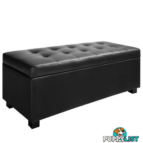 Large Ottoman PU Leather Chest Storage Box Foot Stool Black