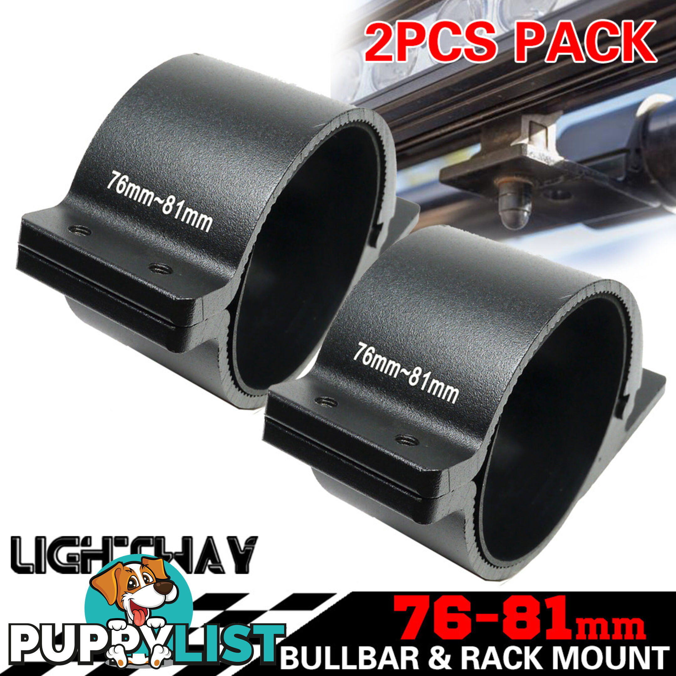 PAIR Bullbar Mounting Bracket Clamp 76-81mm For LED Light Bar HID Antenna ARB