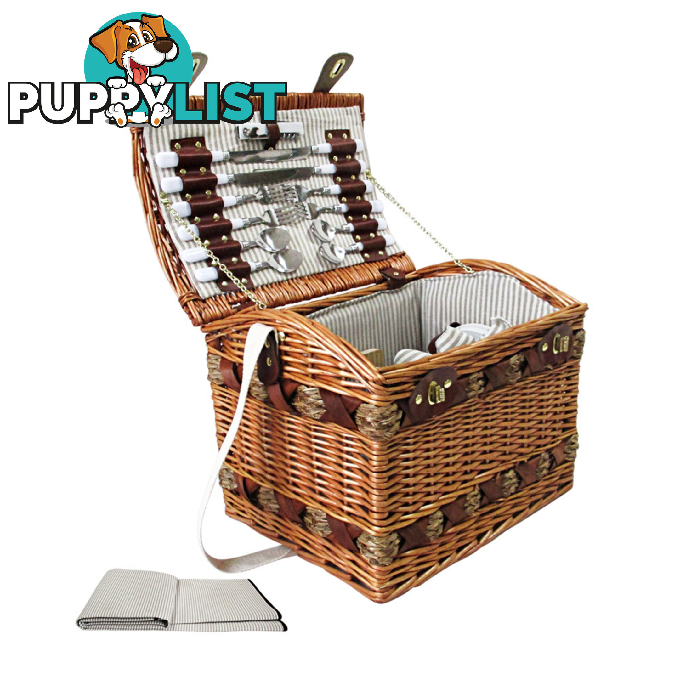 4 Person Picnic Basket Set w/ Cheese Board Blanket