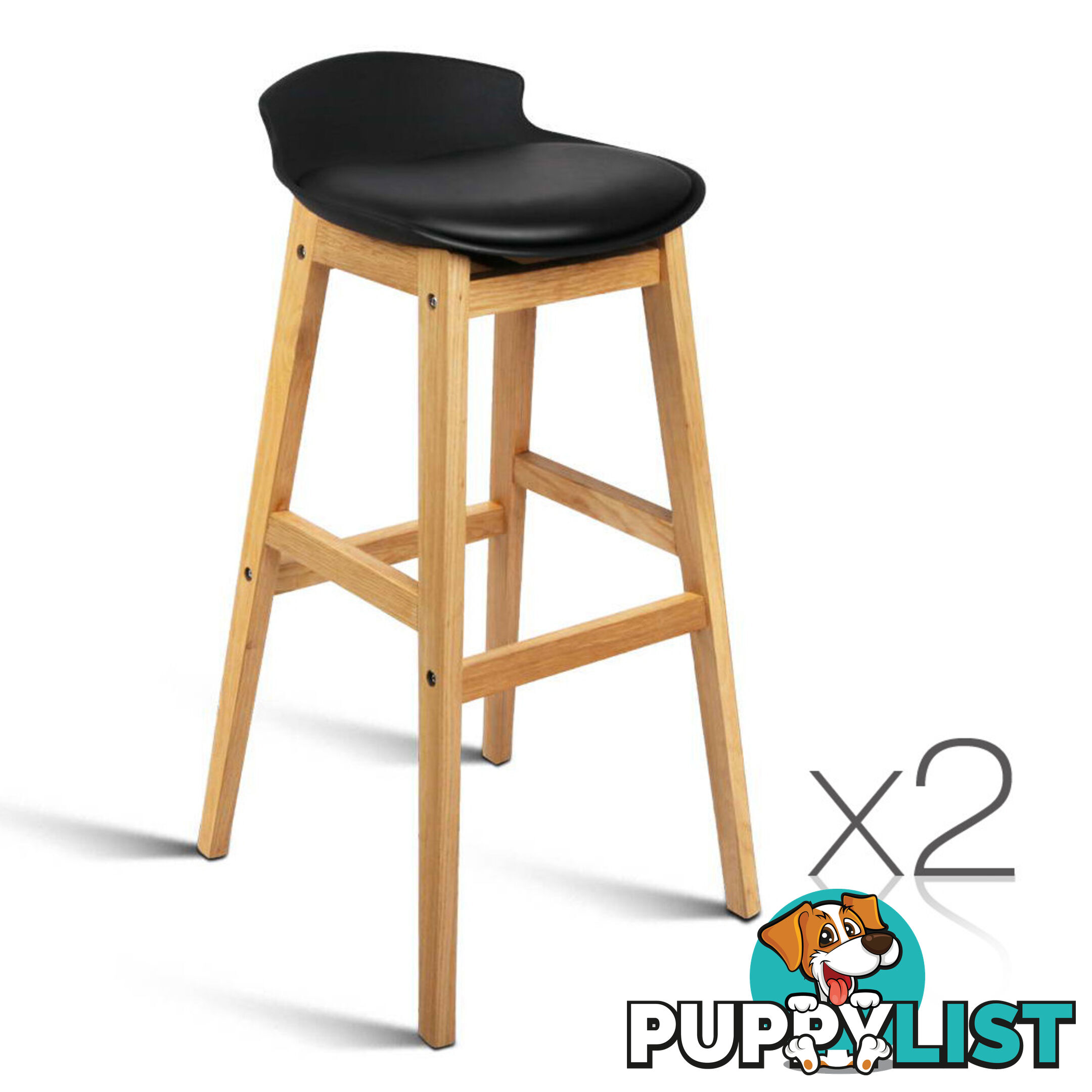 Set of 2 High Seat Back Barstools Black