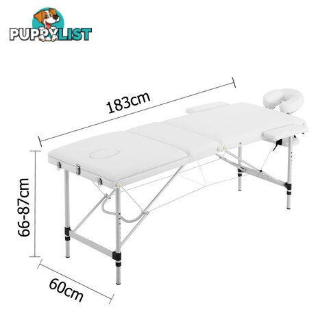 Portable Aluminium 3 Fold Massage Table Chair Bed White 60cm