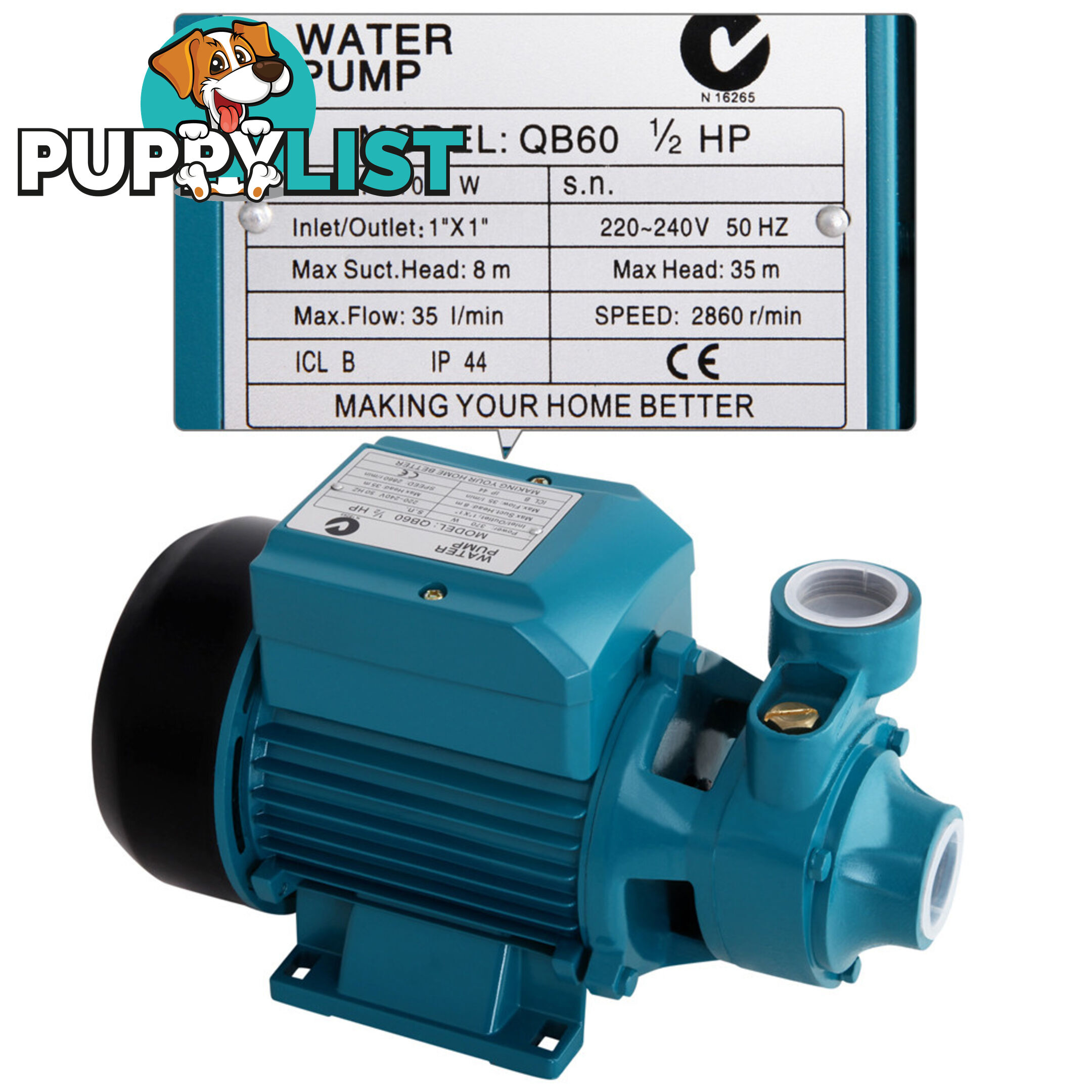 Electric Clean Water Pump 35L/Min 1/2/HP