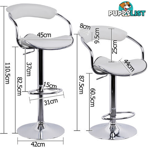 Set of 2 PU Leather Kitchen Bar Stool White