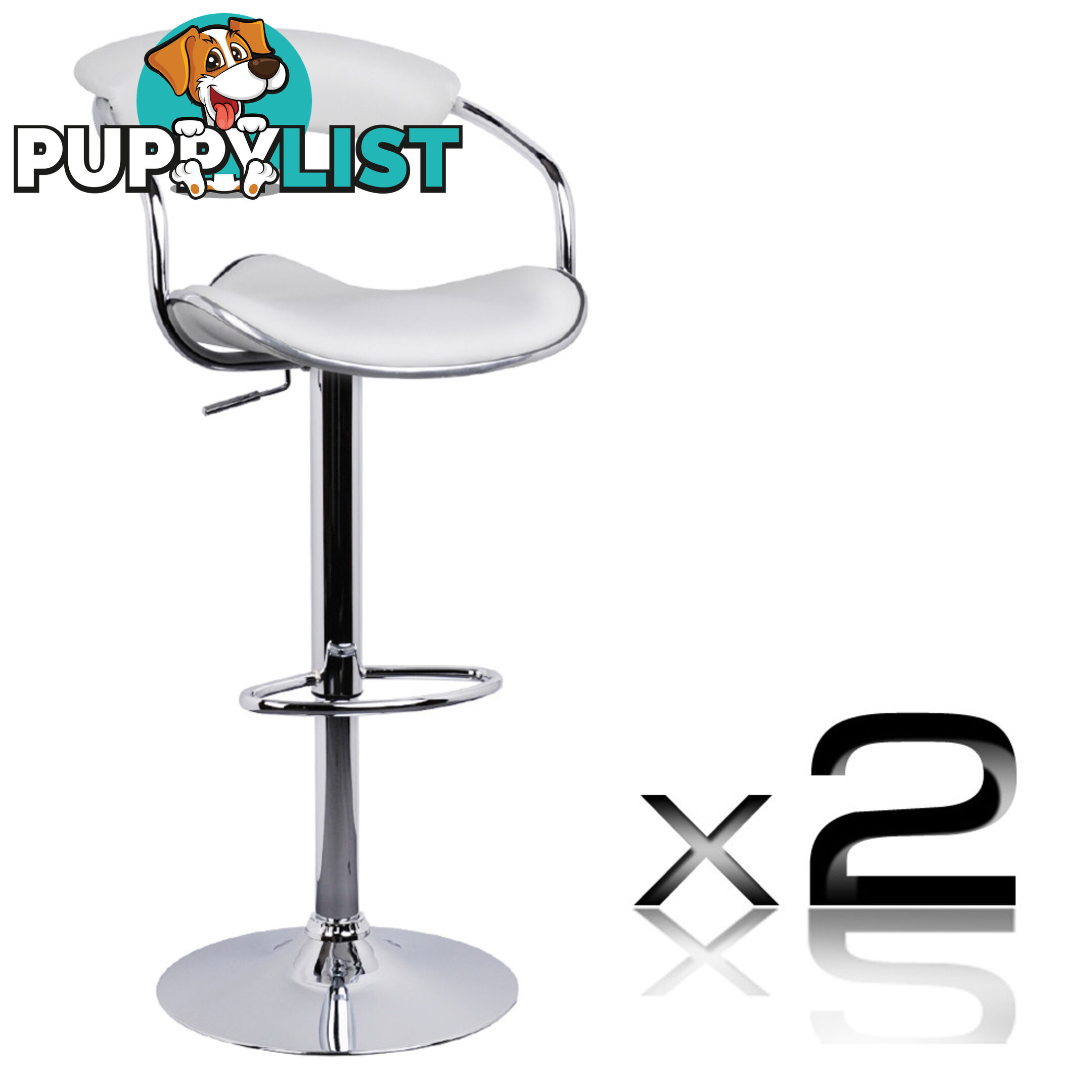 Set of 2 PU Leather Kitchen Bar Stool White