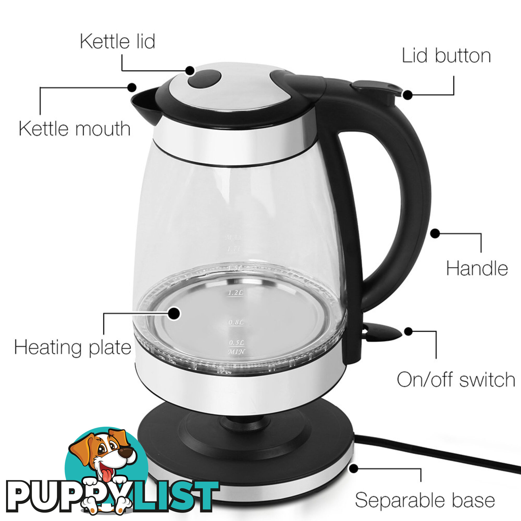 LED Cordless Glass Kettle  1.7L