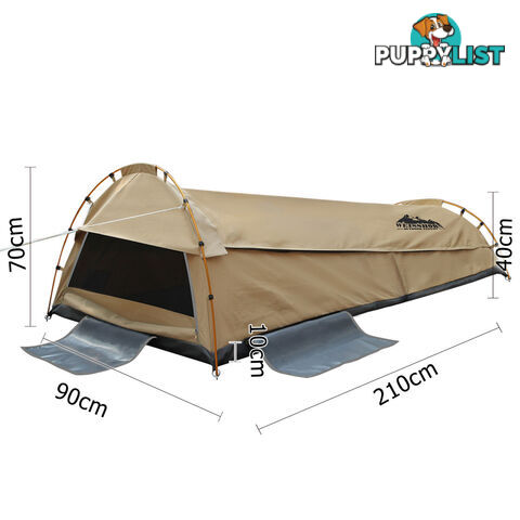 King Single Camping Canvas Swag Tent Beige with Air Pillow