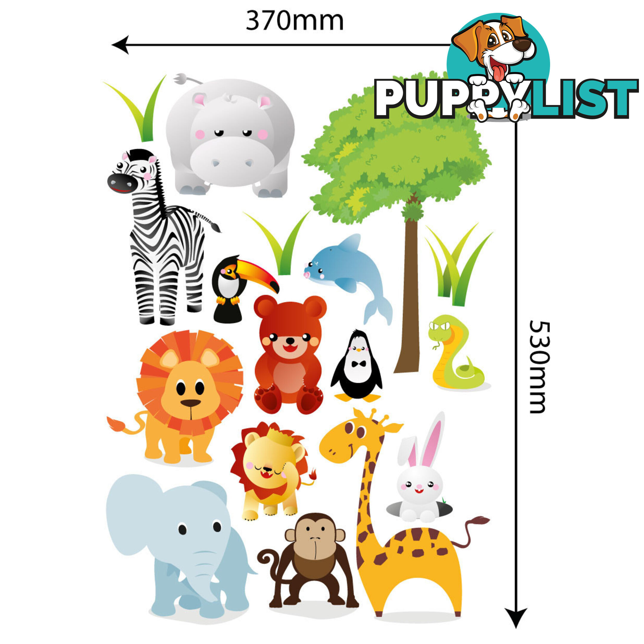 Large Size Cute Zoo Animals Kids Wall Stickers - Totally Movable