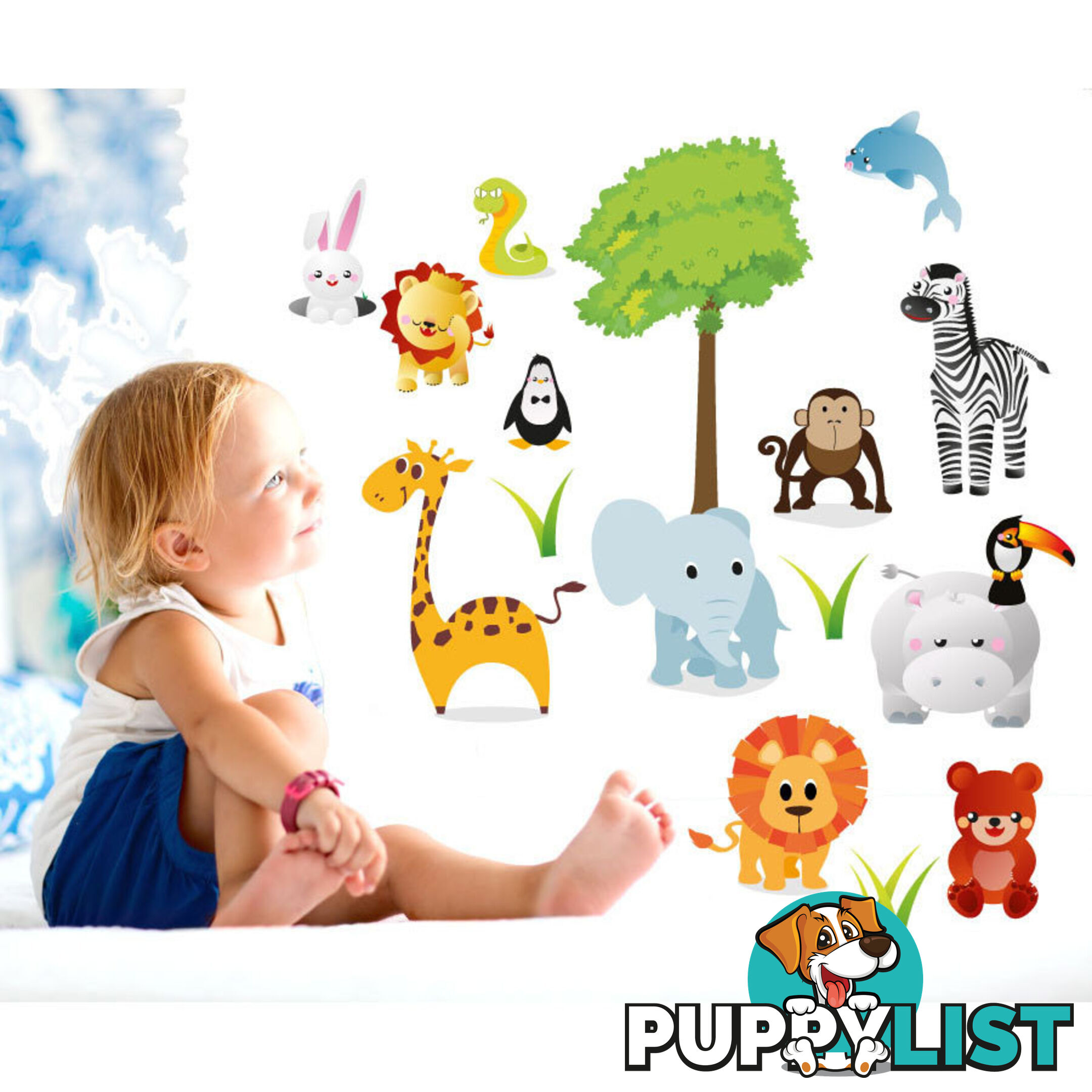 Large Size Cute Zoo Animals Kids Wall Stickers - Totally Movable