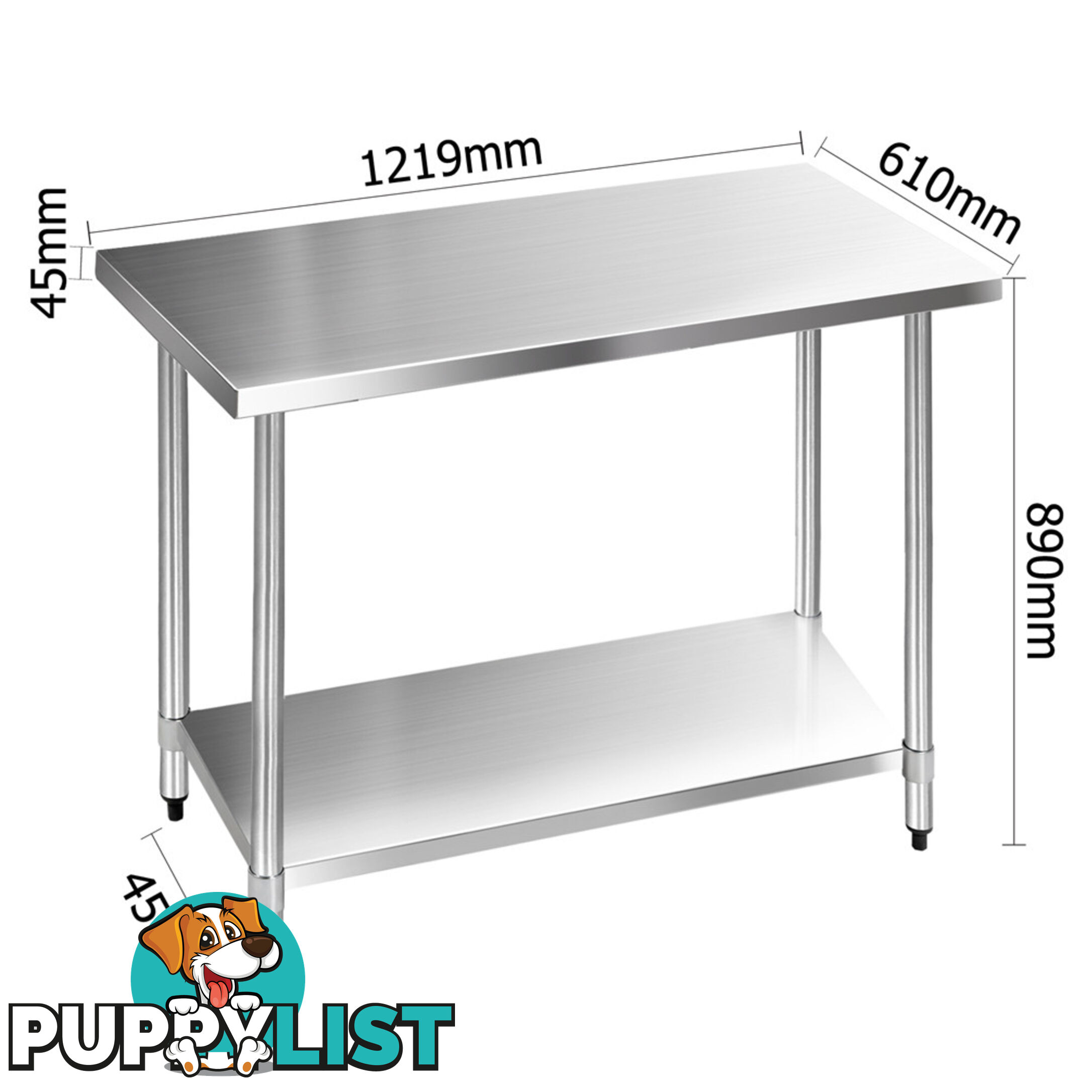 304 Stainless Steel Kitchen Work Bench Table 1219mm