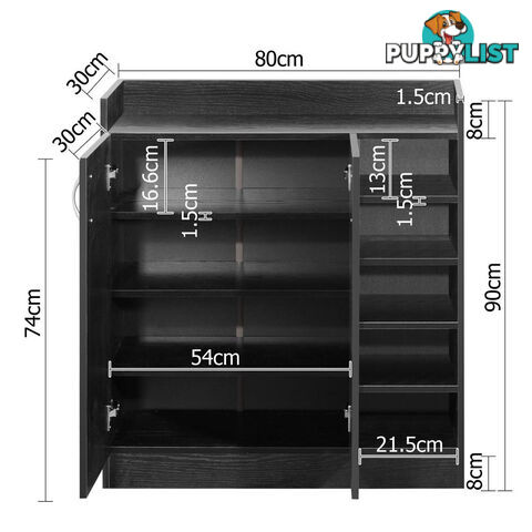 2 Doors Shoe Cabinet Storage Cupboard Black