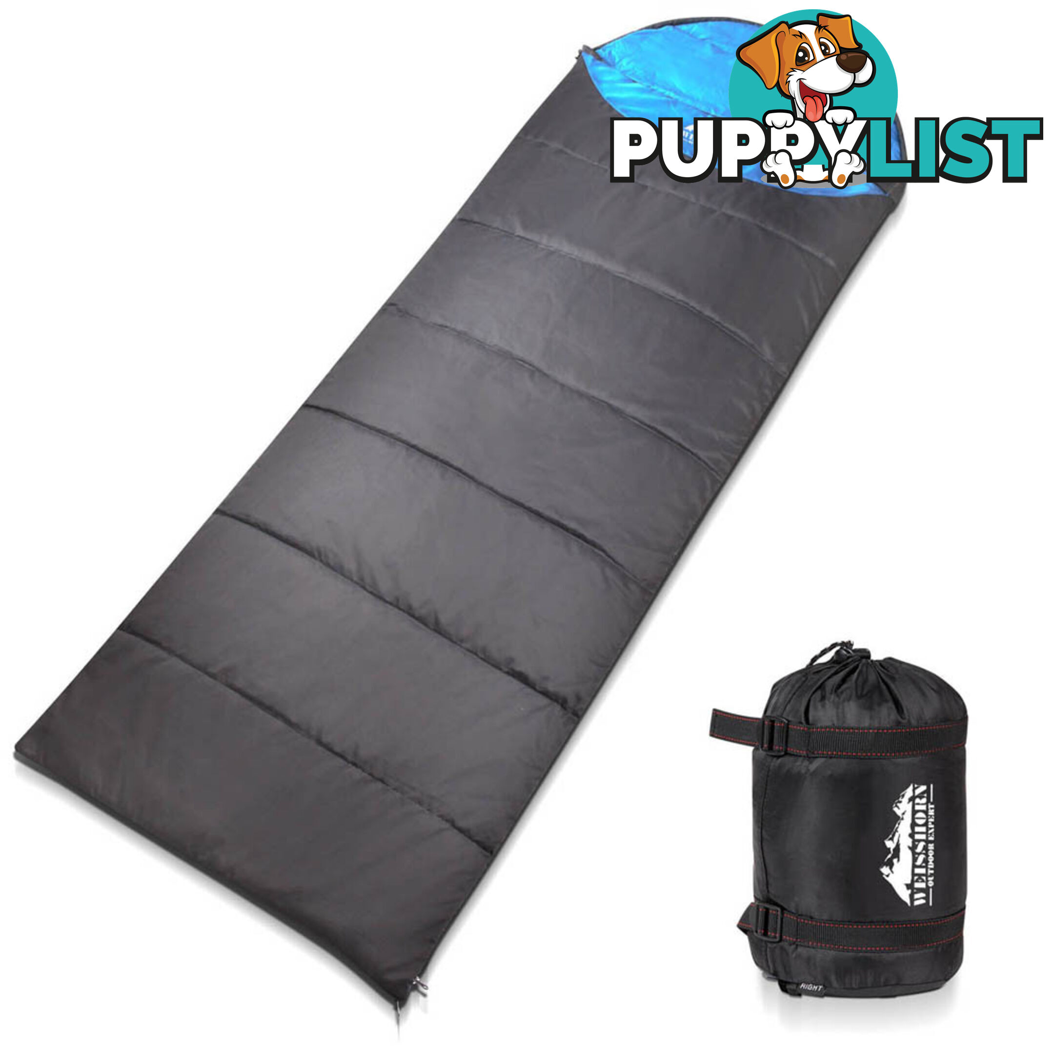 Single Camping Envelope Sleeping Bag Grey Black