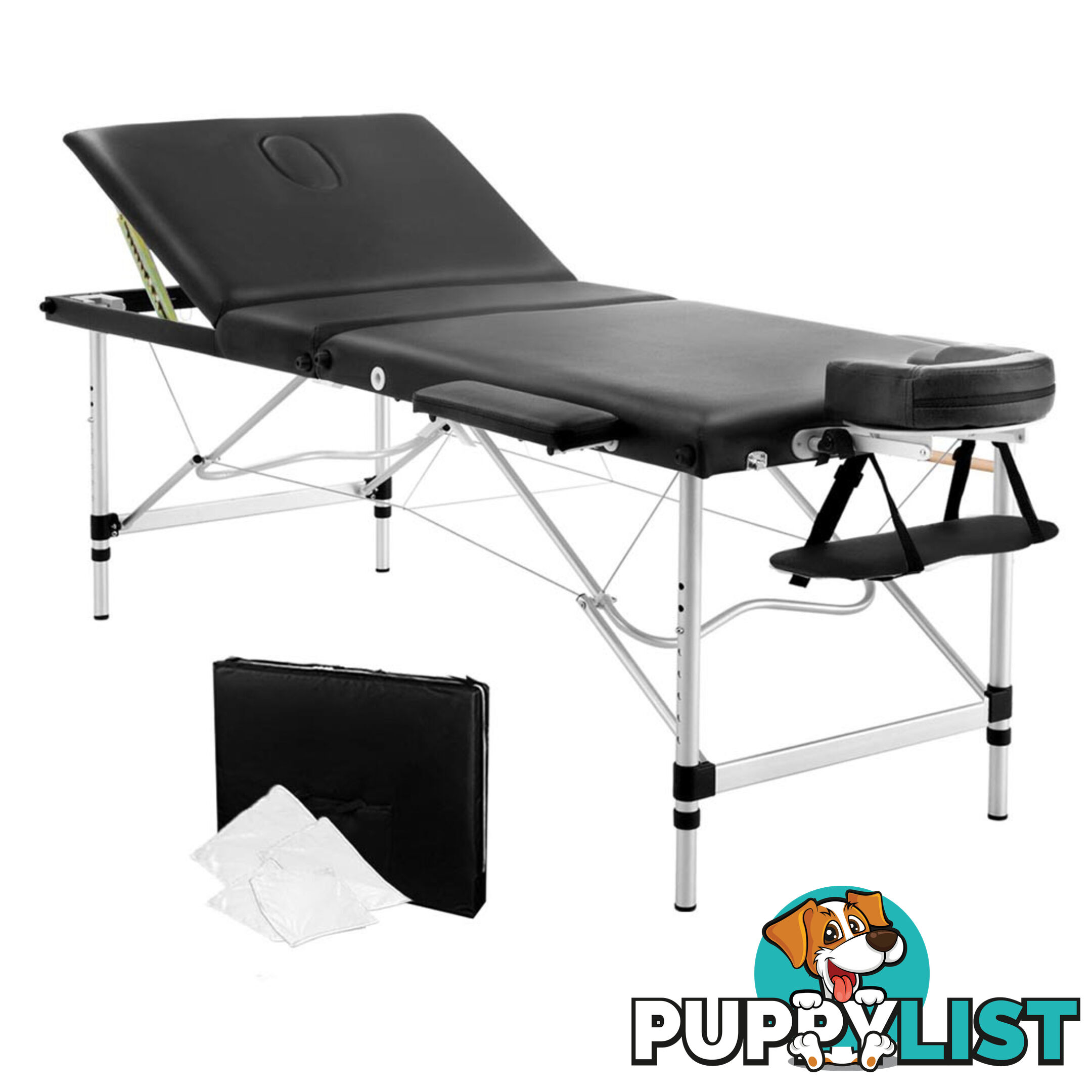 Portable Aluminium 3 Fold Massage Table Chair Bed Black 75cm