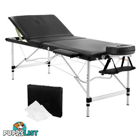 Portable Aluminium 3 Fold Massage Table Chair Bed Black 75cm