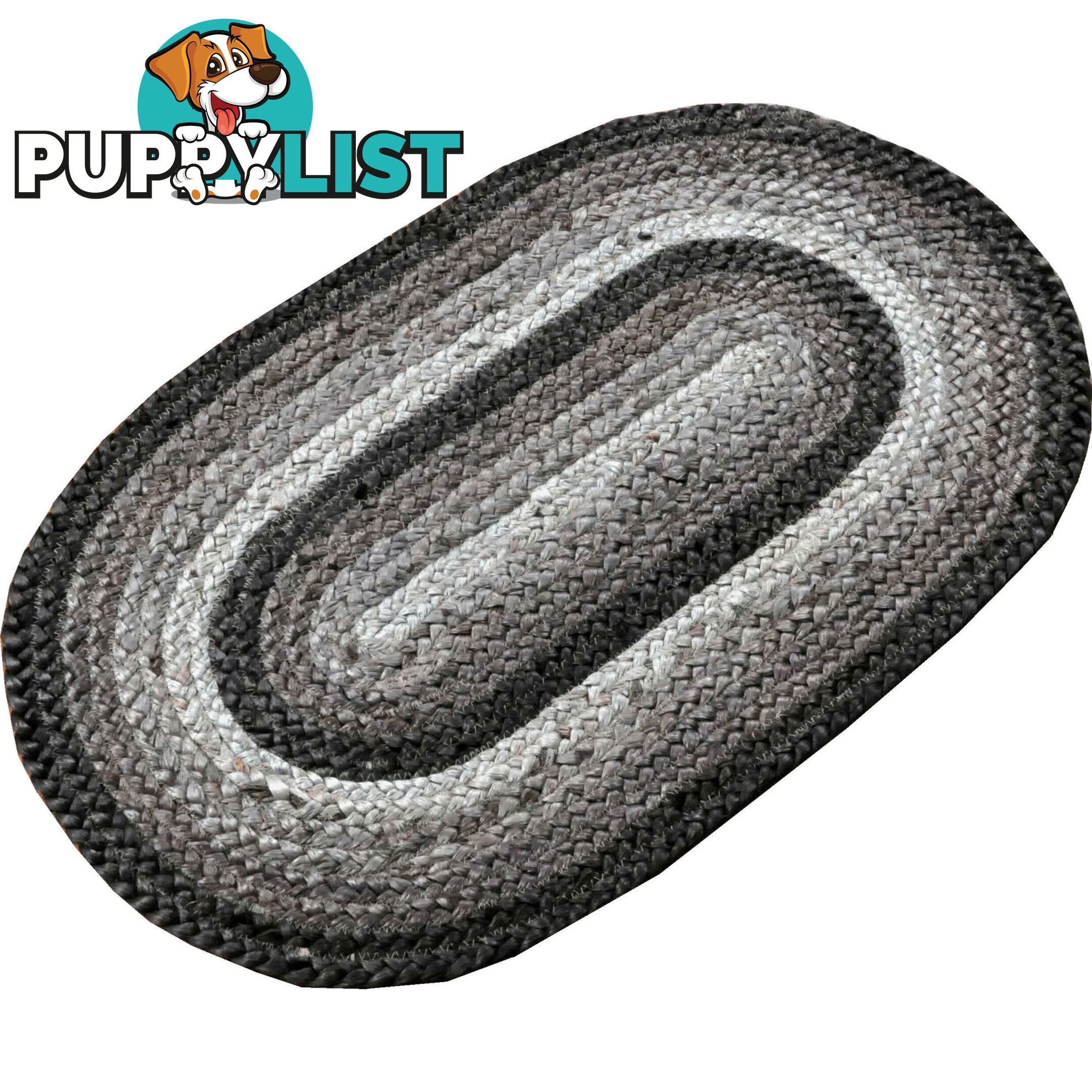 Oval Cotton Grey Rug Black & Grey 80x120cm