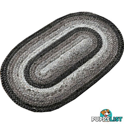 Oval Cotton Grey Rug Black & Grey 80x120cm