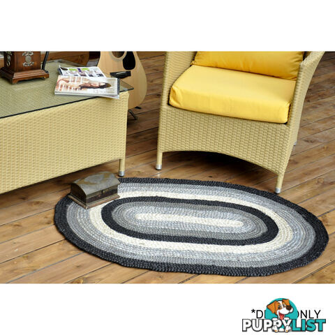 Oval Cotton Grey Rug Black & Grey 80x120cm