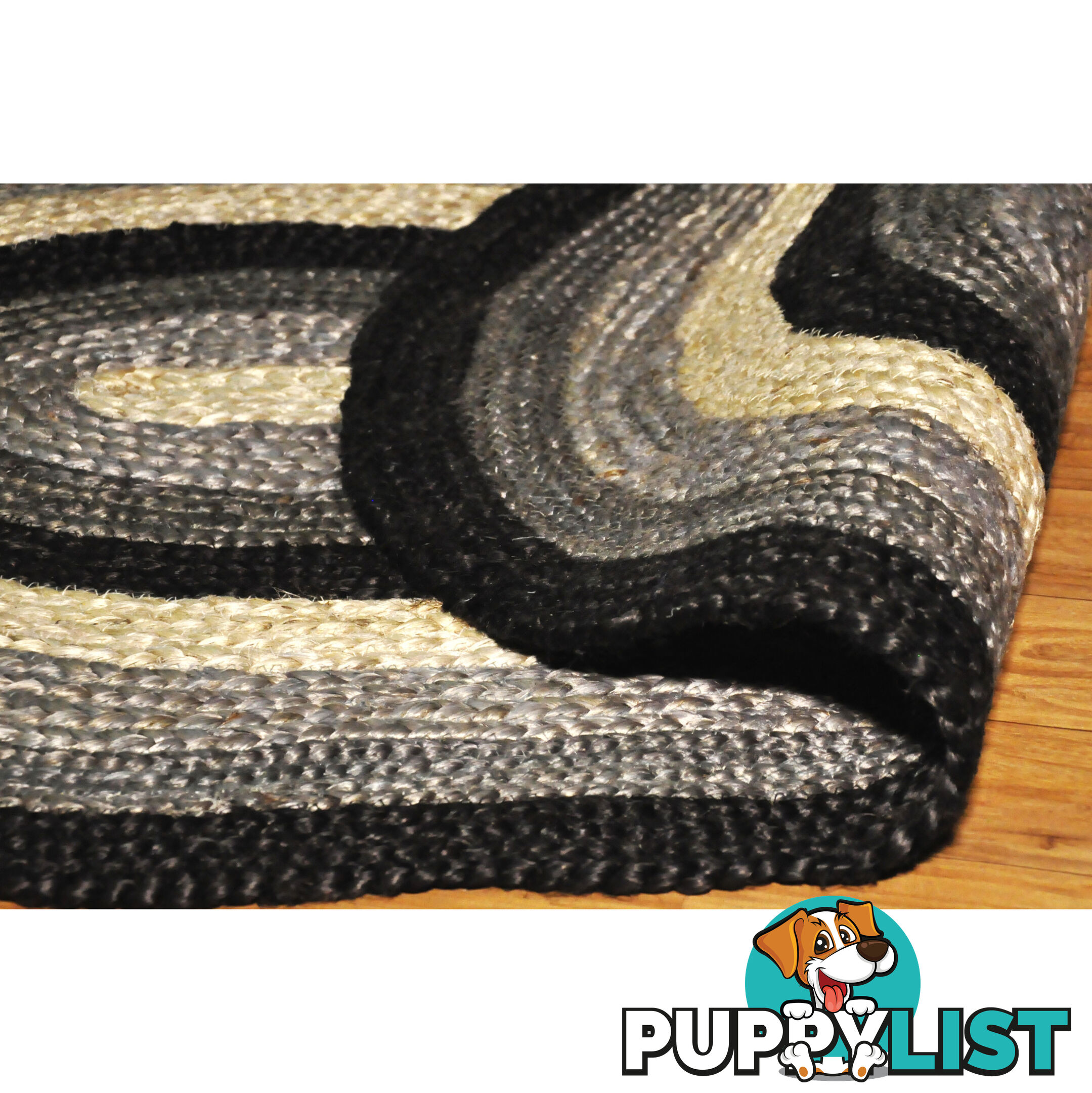 Oval Cotton Grey Rug Black & Grey 80x120cm