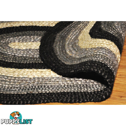 Oval Cotton Grey Rug Black & Grey 80x120cm