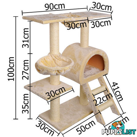 Multi Level Cat Scratching Poles Tree w/ Ladder Beige