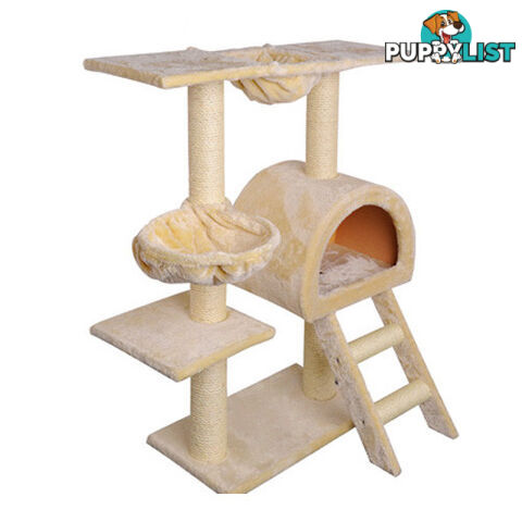 Multi Level Cat Scratching Poles Tree w/ Ladder Beige