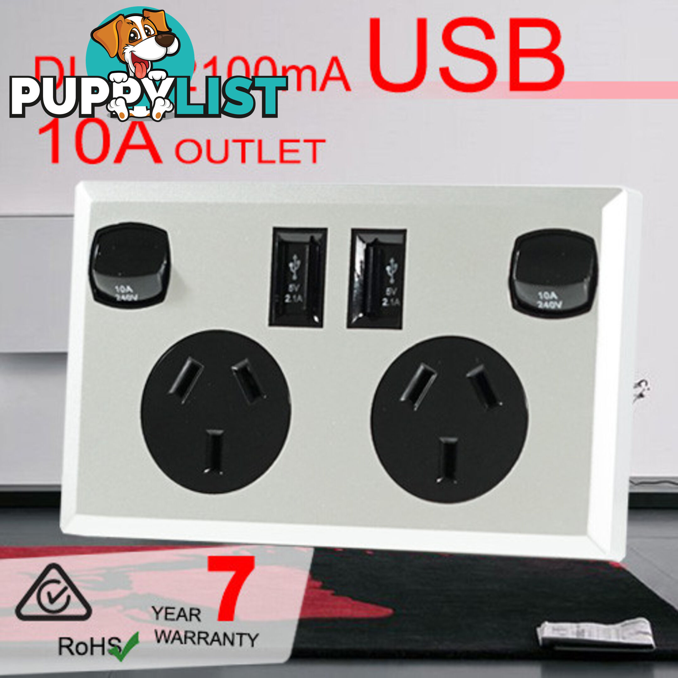 10A Double Australian USB Power Point Supply 2 Socket Switch Wall Plug Black