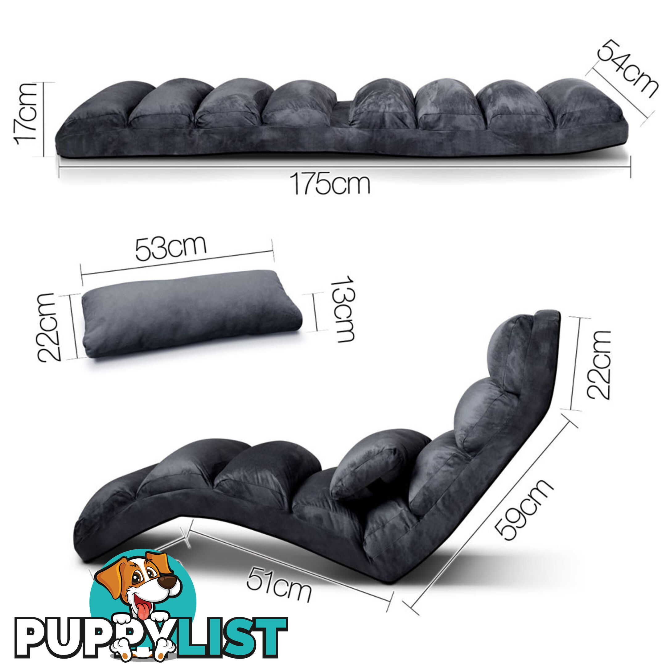 Lounge Sofa Chair - 75 Adjustable Angles  Charcoal