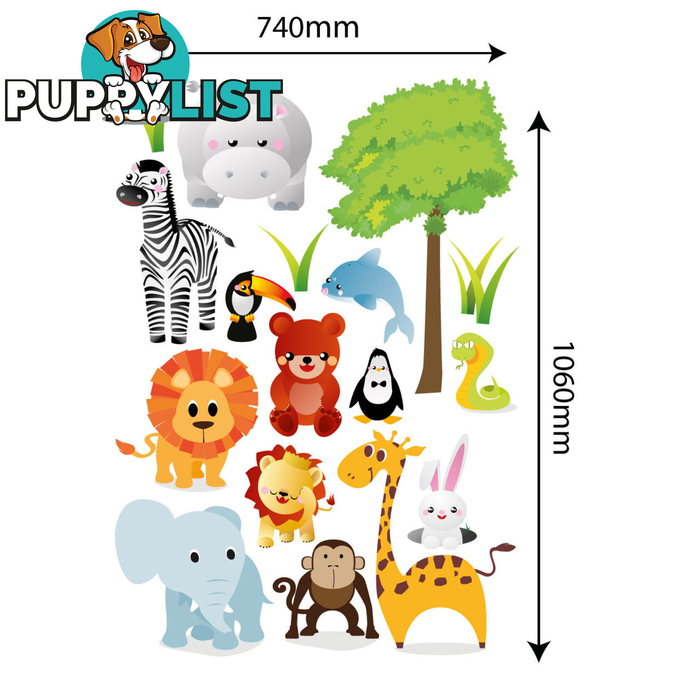 Extra Large Size Cute Zoo Animals Kids Wall Stickers - Totally Movable