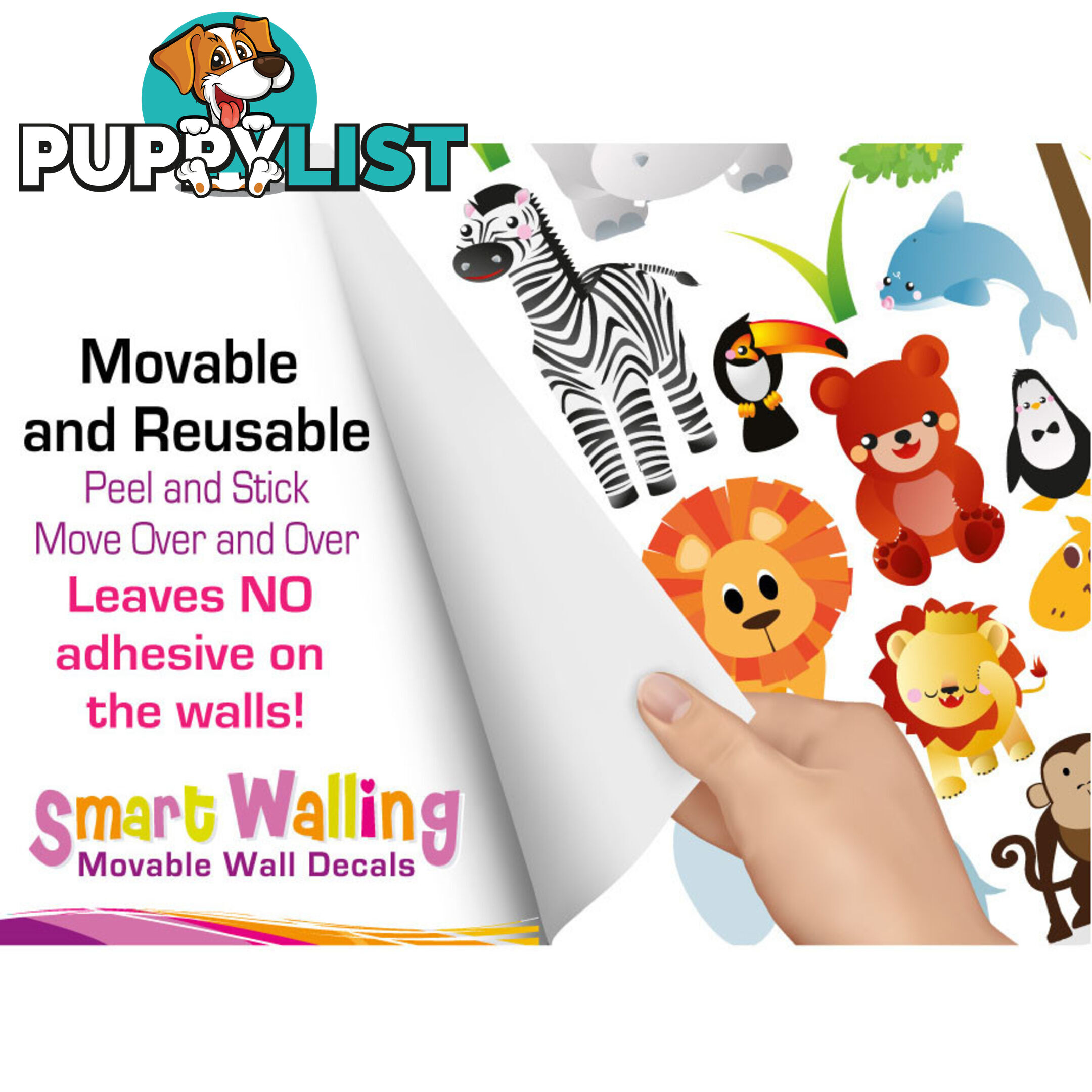 Medium Size Cute Zoo Animals Kids Wall Stickers - Totally Movable