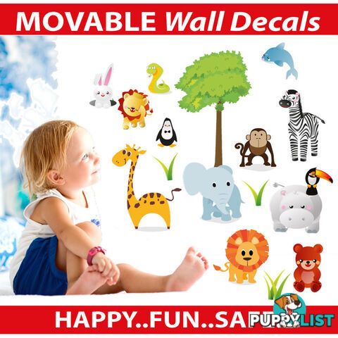 Medium Size Cute Zoo Animals Kids Wall Stickers - Totally Movable