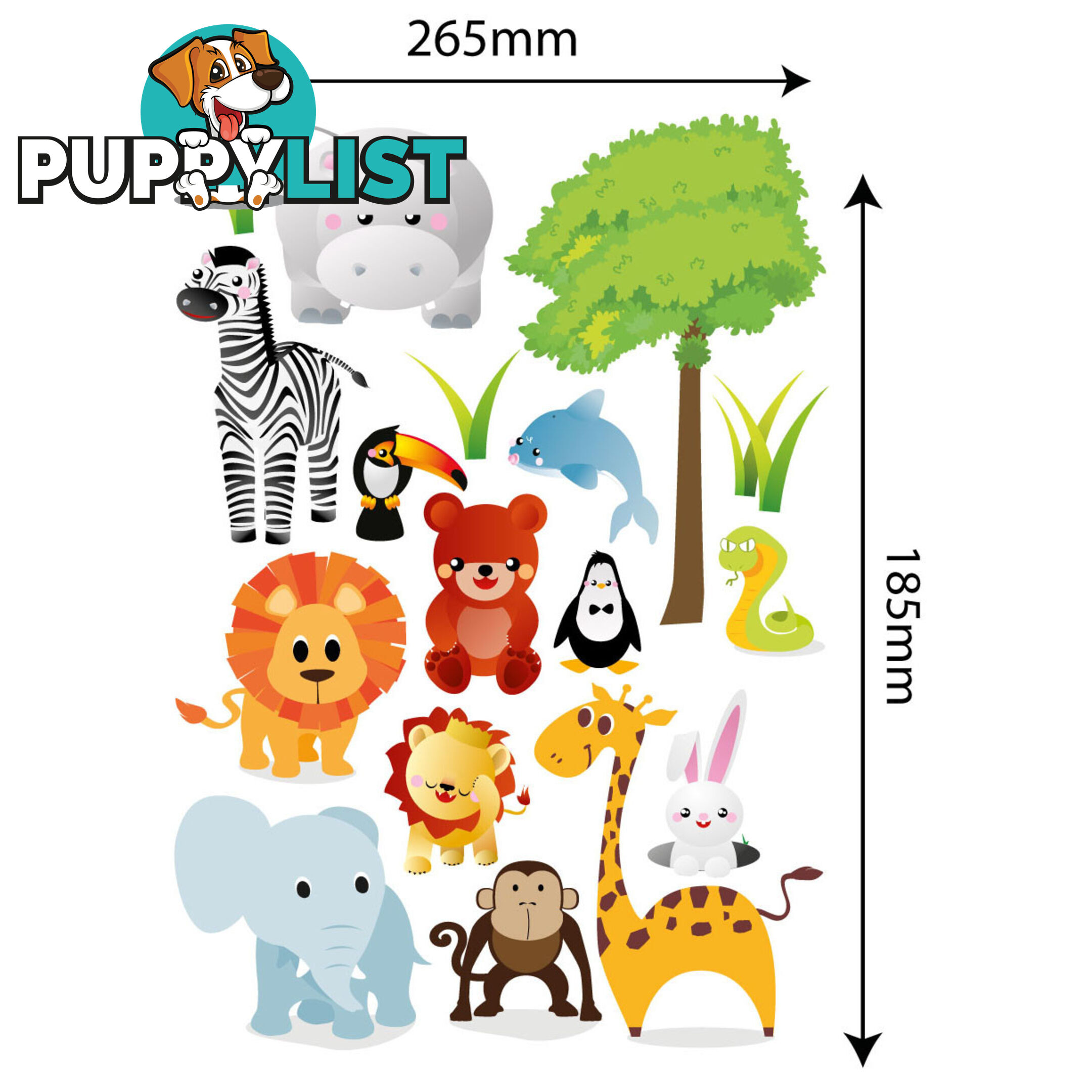 Medium Size Cute Zoo Animals Kids Wall Stickers - Totally Movable