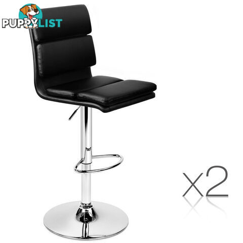 Set of 2 PU Leather Bar Stools - Black