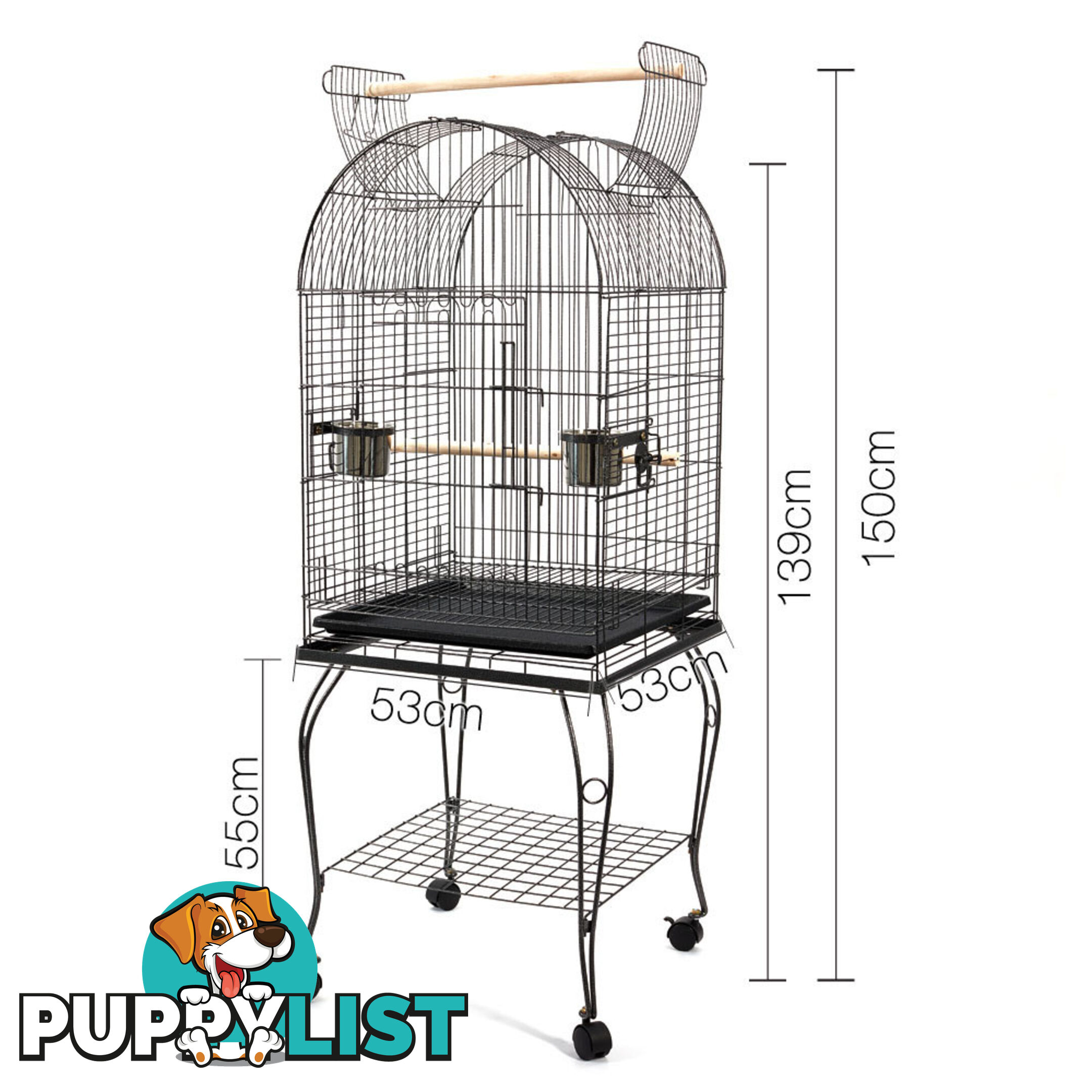 Parrot Pet Aviary Bird Cage w/ Open Roof 150cm Black