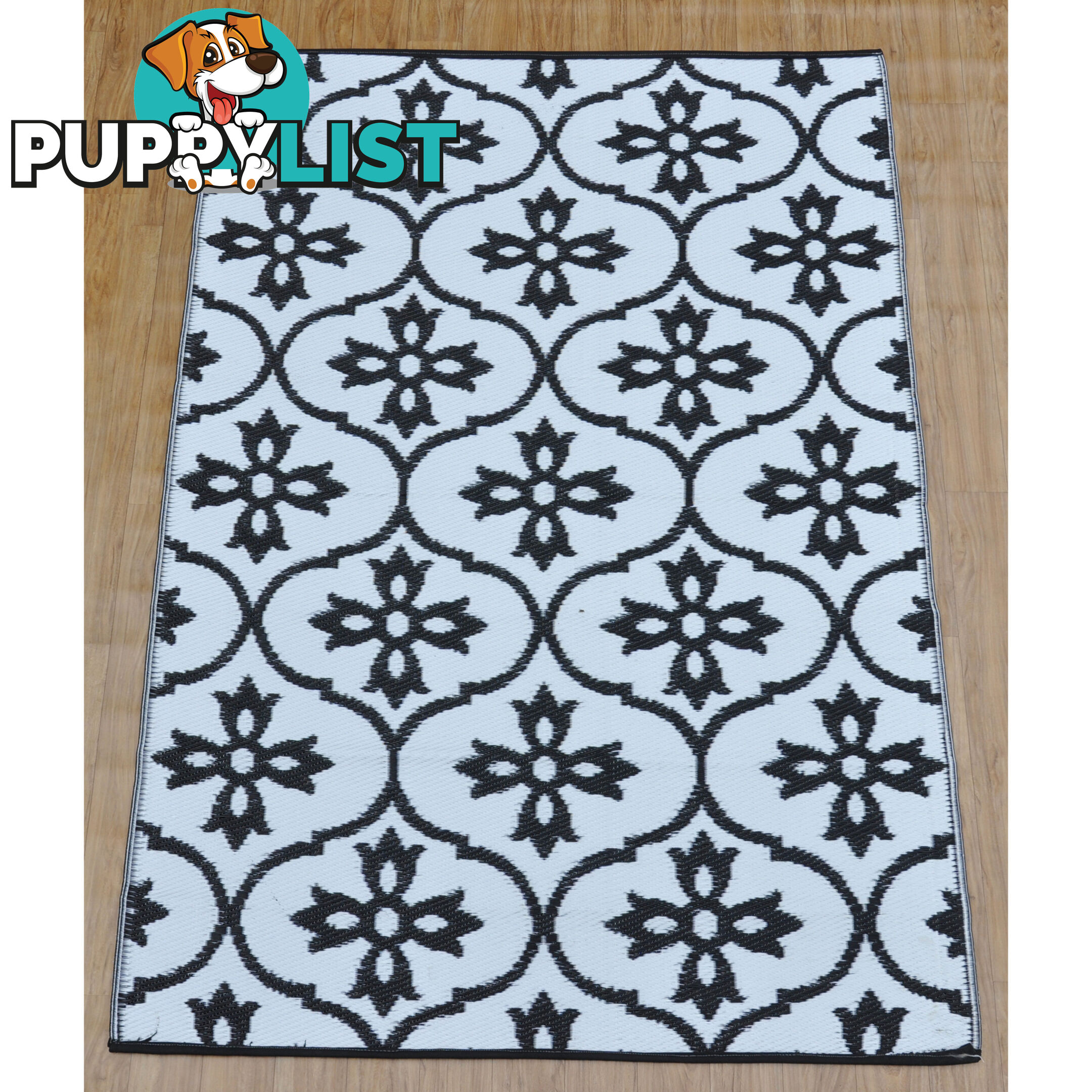 Moroccan Tile Reversable Rug Black & White 120x180cm