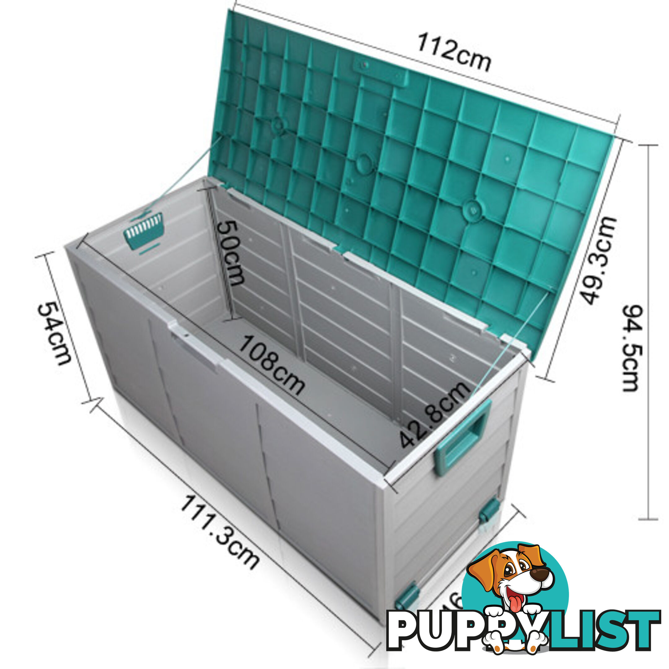 290L Plastic Outdoor Storage Box Container Weatherproof Grey Green