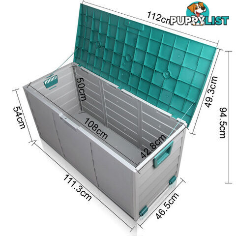 290L Plastic Outdoor Storage Box Container Weatherproof Grey Green