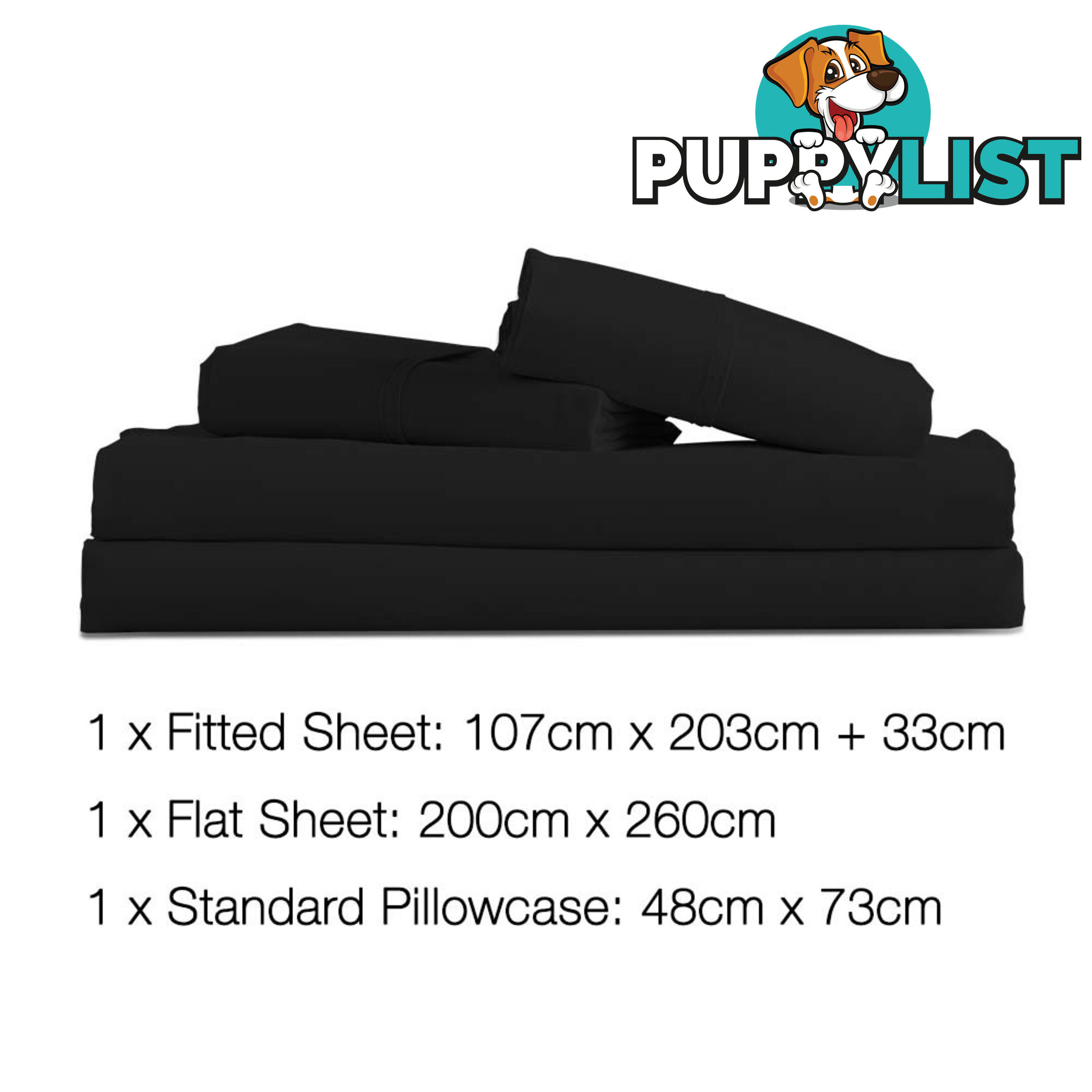 3 Piece Microfibre Sheet Set King Single  Black