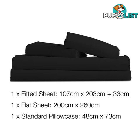 3 Piece Microfibre Sheet Set King Single  Black