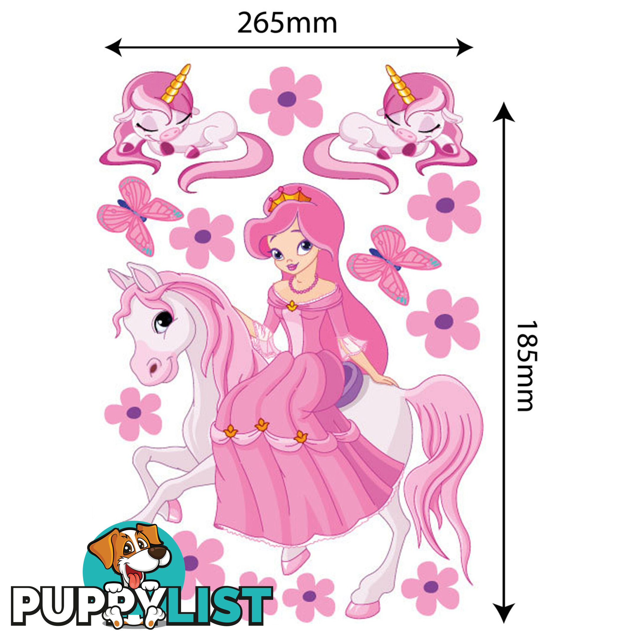 Medium Size Princess on a horse with unicorns Wall Sticker - Totally Movable